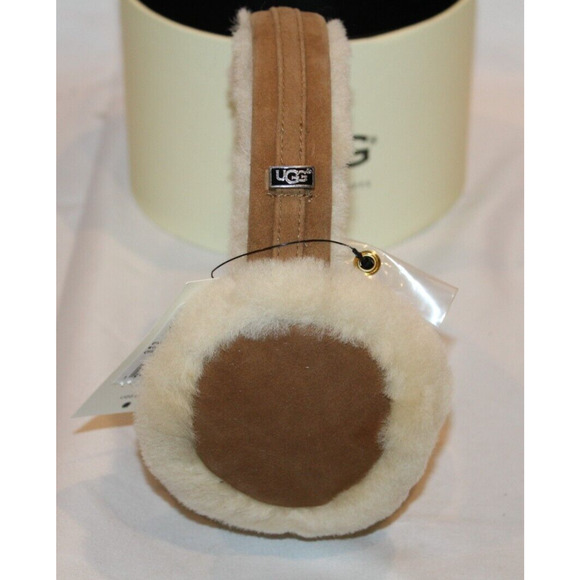 NIB UGG WOMEN'S GIRLS SUEDE SHEARLING‎ WIRED TECH CHESTNUT EAR MUFFS OSFA - Picture 2 of 4